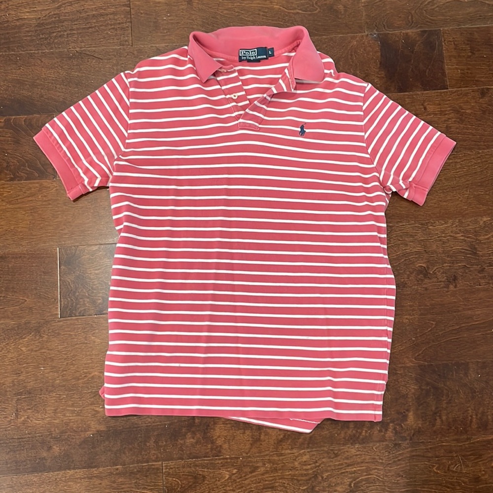 Large Pink and white strip Polo by Ralph Lauren